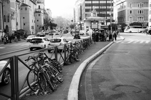 Means of transport: bicycles, cars, pedestrians