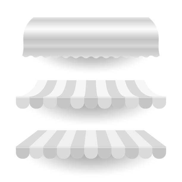 istock Empty white vector awning for shop, cafe, market or restaurant. Blank market tent canopy mock up 1203238817