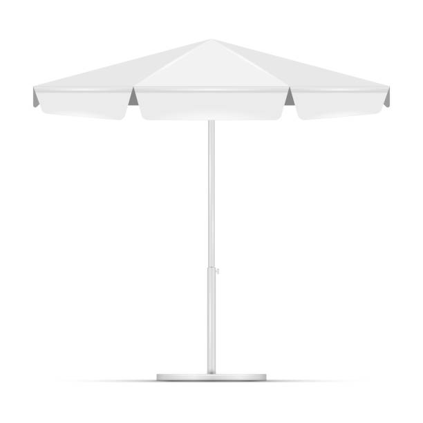 leerer weißer sonnenschirm. leere runde markt zelt baldachin mock-up - parasol stock-grafiken, -clipart, -cartoons und -symbole