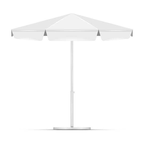 illustrazioni stock, clip art, cartoni animati e icone di tendenza di ombrellone bianco vuoto. beffa della tenda del mercato rotondo vuoto - parasol