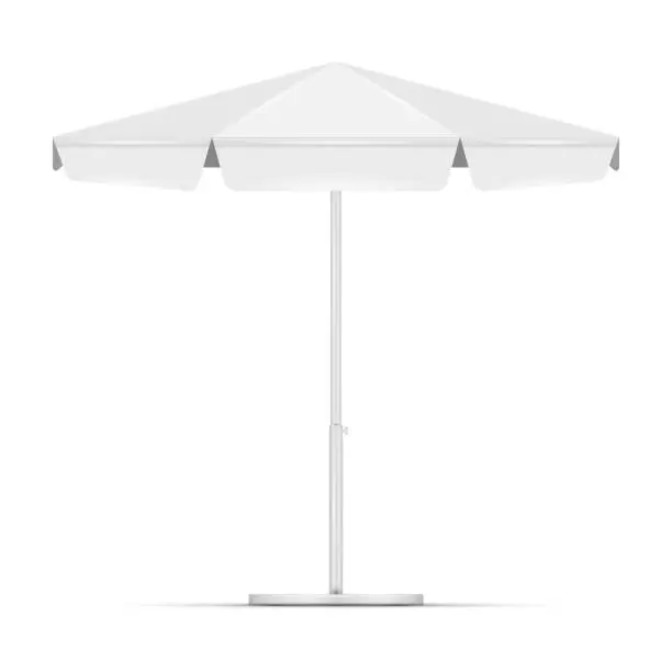 Vector illustration of Empty white beach umbrella. Blank round market tent canopy mock up