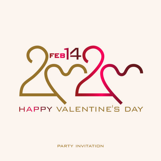 illustrazioni stock, clip art, cartoni animati e icone di tendenza di buon san valentino. 2020. elegante logo vettoriale san valentino 2020 con zeri a forma di cuore. - 20th century style