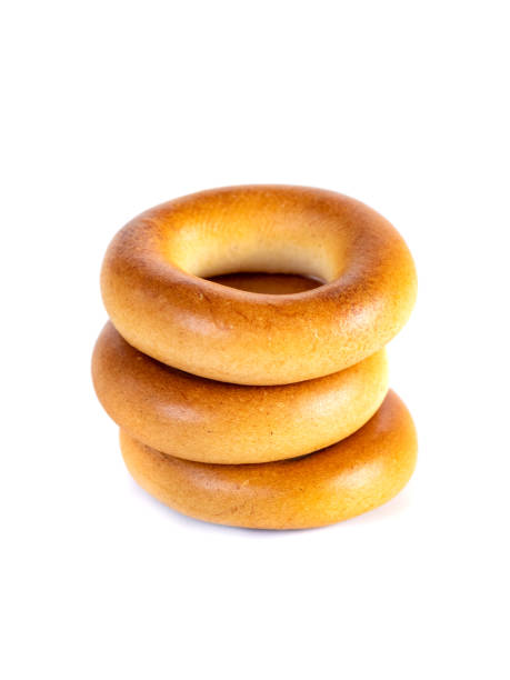 Small dry bagels, small rolls on a white background