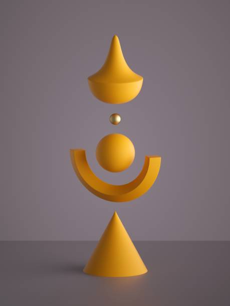 istock 3d render, abstract monochrome yellow geometric shapes isolated, neutral background. Funny futuristic puzzle toy. Vivid color. Mixed elements, balance concept, modern minimal design, postmodern style 1203242076