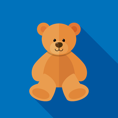 Vector illustration of a teddy bear against a blue background in flat style.