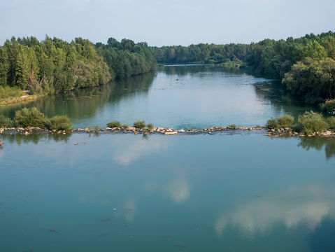 The Drava River has 3 hydroelectric power plants in Croatia. This is a view of a small hydroelectric power plant after the reservoir lake at HPP Cakovec.