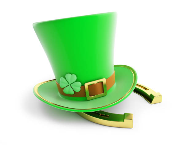 istock Patrick's day green hat, horseshoe on a white background 3D illustration, 3D rendering 1203249548