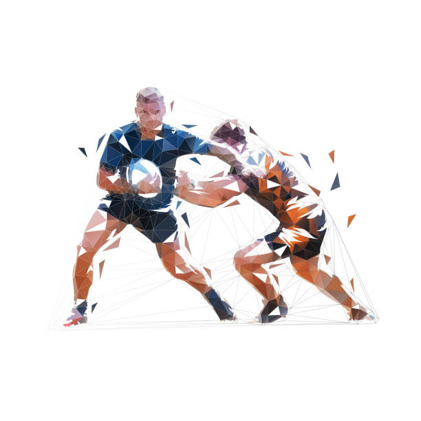 Rugby players, low poly vector illustration. Isolated geometric drawing Rugby players, low poly vector illustration. Isolated geometric drawing rugby stock illustrations