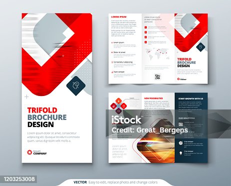 istock Tri fold brochure design with square shapes, corporate business template for tri fold flyer. Creative concept folded flyer or brochure. 1203253008