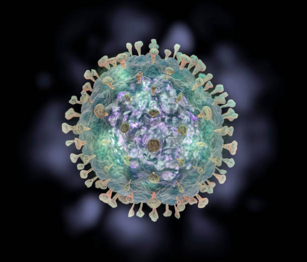 istock Virus isolated on black background- Artistic impression - 3d render, Art 1203254680