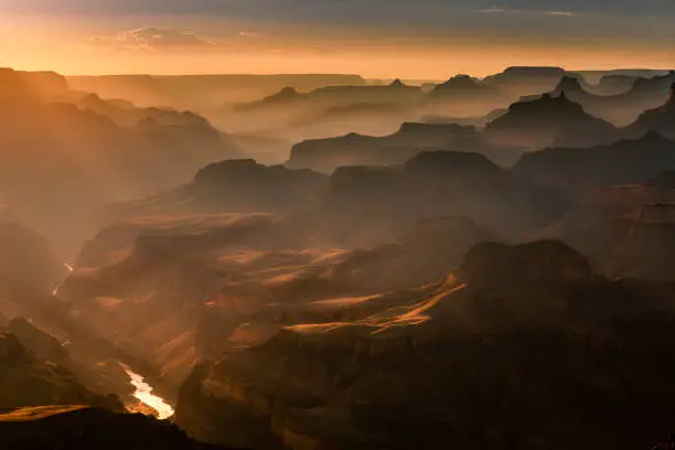 Photo of Grand Canyon south rim, Colorado River at sunset – Arizona, USA