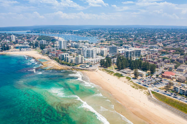 Aerial view of Cronulla and Cronulla Beach in Sydney’s south, Australia stock photo