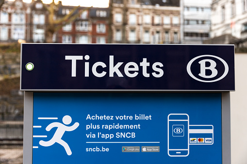 verviers, Liege/belgium - 18 01 2020: belgian railway tickets machine in verviers belgium