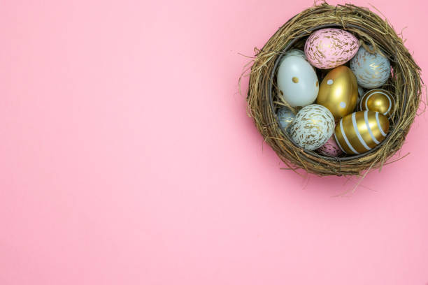 istock Easter eggs isolated on pink background. For greeting card, promotion, poster, flyer, web-banner, article 1203265334