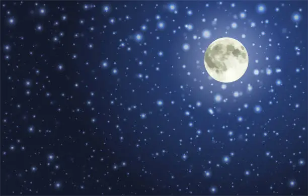 Vector illustration of Full Moon on the Night Sky With Bright Stars