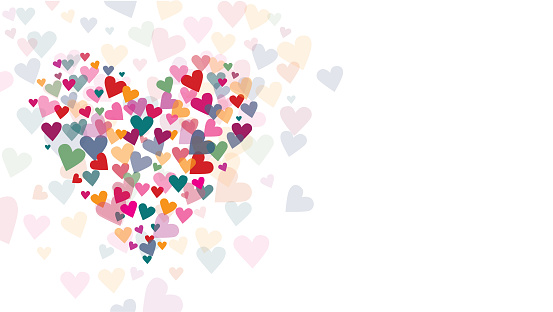 Colorful Hearts Collage Vector Illustration Texture Over White Background