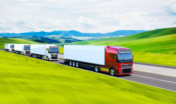 semi-truck with trailer driving on road