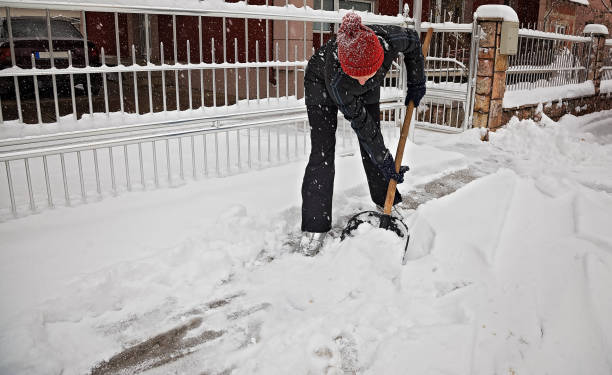 istock Woman cleans a trail from snow 1203271243