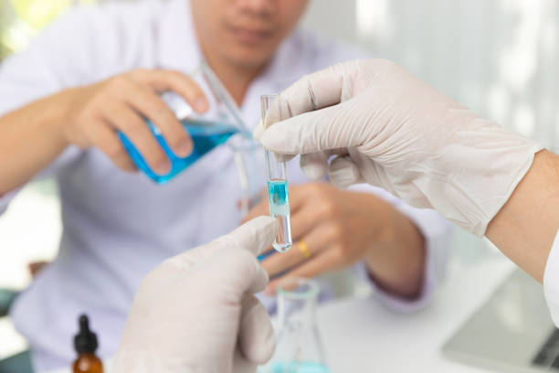 istock Research and development concept, Laboratory scientist working at lab with test tubes about medicine 1203285505