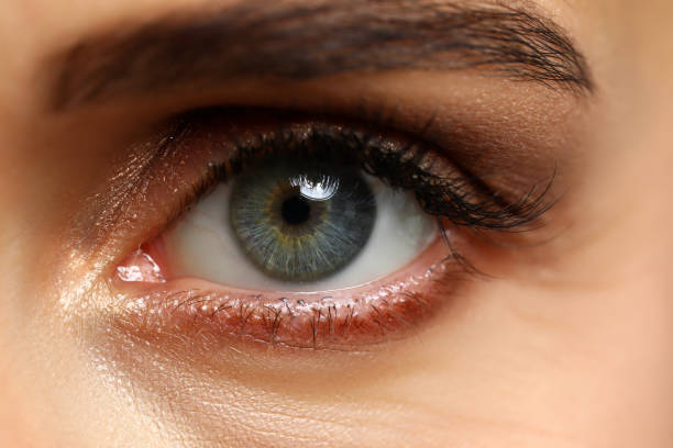 istock Amazing female emerald wide opened green coloured left eye 1203291103