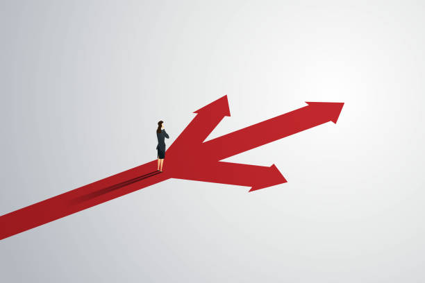istock Business person looks at arrow up path three way  to goal success. illustration Vector 1203292563