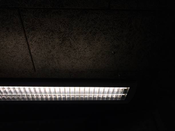 istock Tube light fixture under a cork board ceiling 1203293615