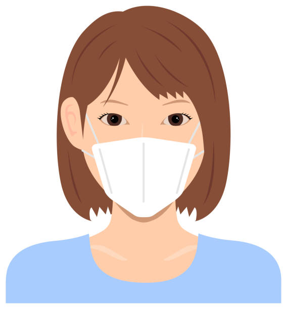 ilustrações, clipart, desenhos animados e ícones de jovem asiática (parte superior do corpo ) usando uma ilustração vetorial de máscara / coronavirus (febre do feno da gripe etc.)  prevenção. - hay fever