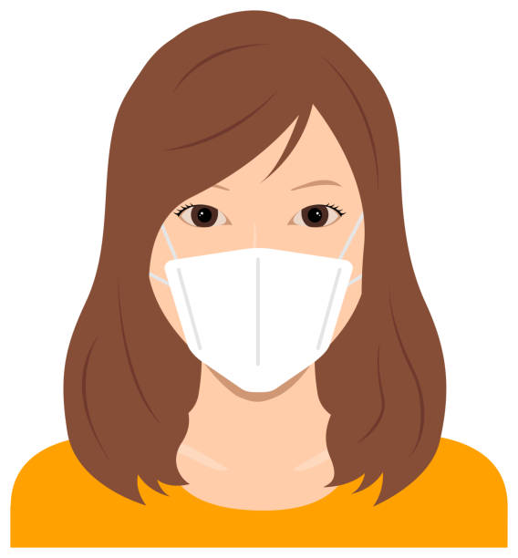 ilustrações, clipart, desenhos animados e ícones de jovem asiática (parte superior do corpo ) usando uma ilustração vetorial de máscara / coronavirus (febre do feno da gripe etc.)  prevenção. - hay fever