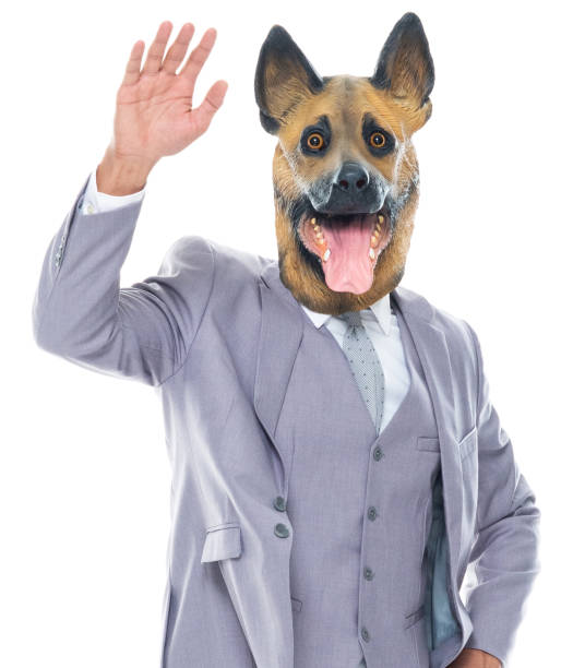 istock Generation z male crouching wearing dog suit 1203301260