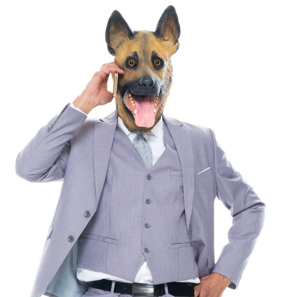 istock African ethnicity male standing wearing dog suit and using mobile phone 1203301367