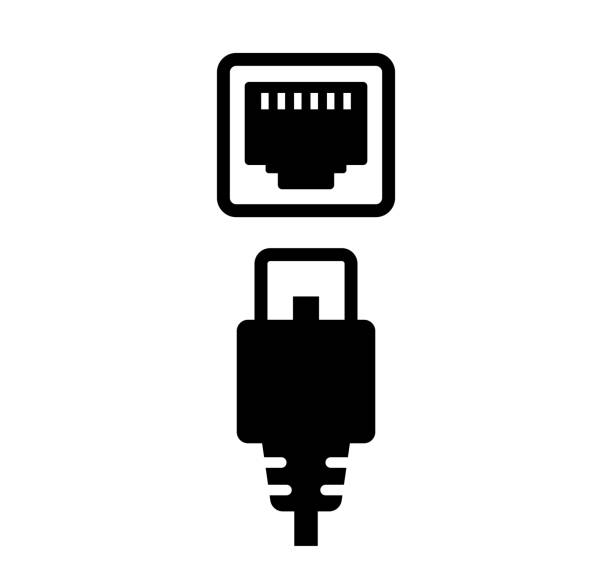 illustrations, cliparts, dessins animés et icônes de câble de lan et connecteur (plug) illustration d'icône de vecteur - plug de connexion au réseau