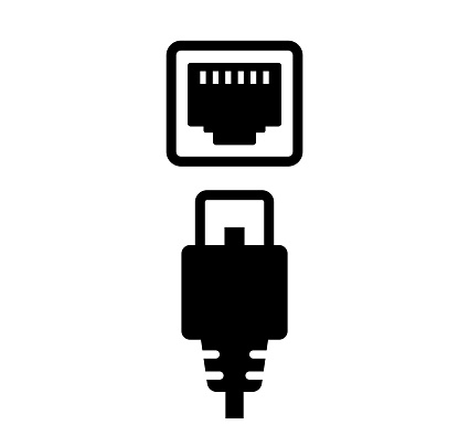 Lan cable and connector (plug) vector icon illustration