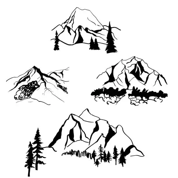 Vector illustration of Mountains . Vector sketch  illustration.
