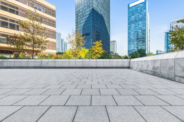 istock empty brick floor with cityscape and skyline 1203316508