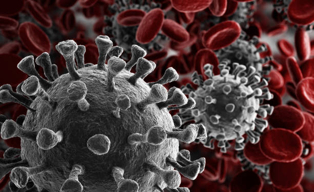 wybuch coronavirus i choroby wieńcowe grypy jako niebezpieczne przypadki szczepu grypy jako pandemii medycznej koncepcji ryzyka zdrowia z komórkami choroby - wodna korona zdjęcia i obrazy z banku zdjęć