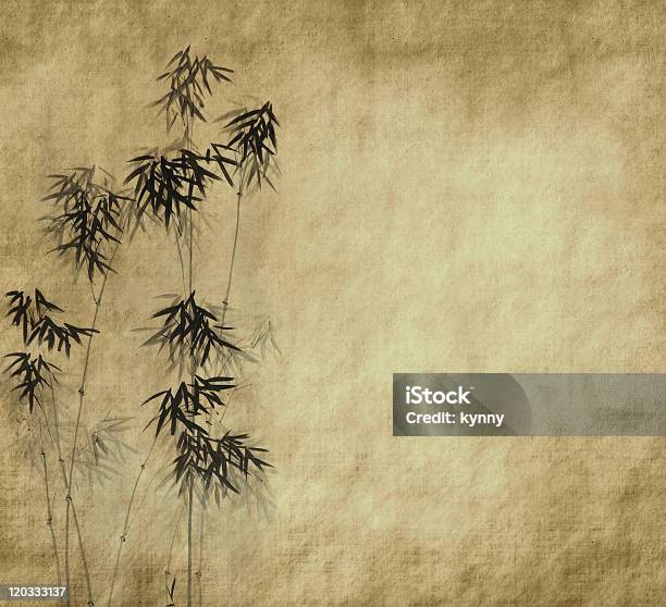 Bamboo On Old Grunge Antique Paper Texture Stock Photo - Download Image Now - Asia, Asian and Indian Ethnicities, Backgrounds