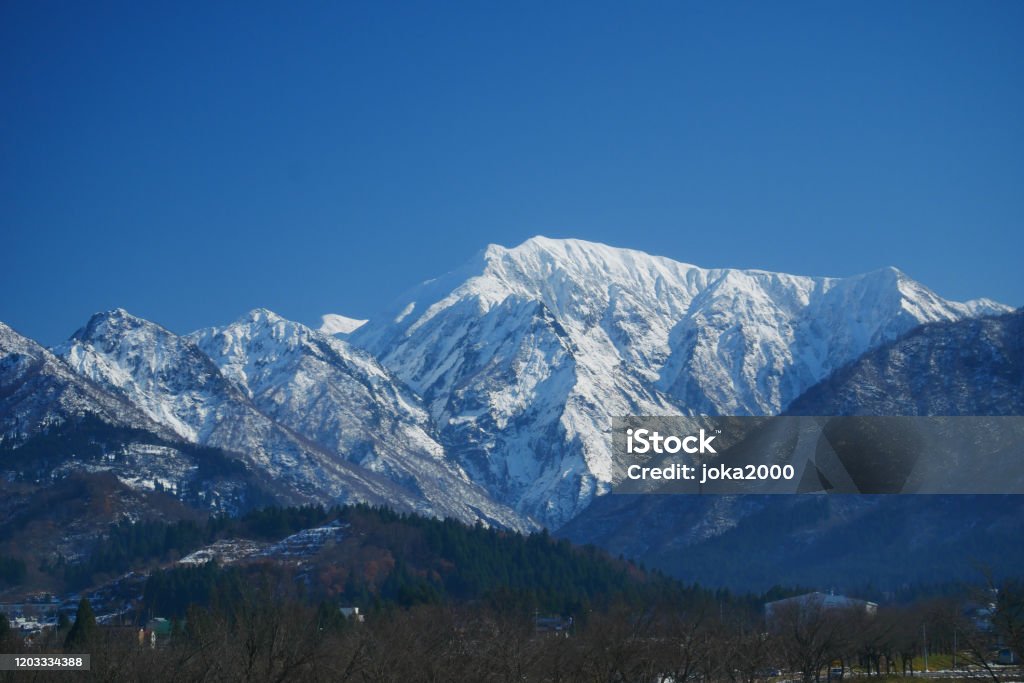 Snow capped mountains Urasa area @ Niigata Japan Stock Photo