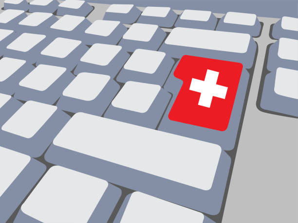 illustrazioni stock, clip art, cartoni animati e icone di tendenza di tastiera con bandiera svizzera,concetto di social network,illustrazione vettoriale - people in the background swiss culture swiss flag switzerland