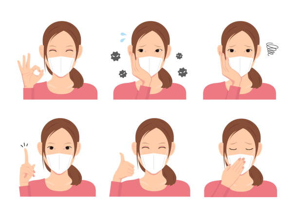 Young woman wearing a mask vector illustration (upper body) set Young woman wearing a mask vector illustration (upper body) set cartoon sick face stock illustrations