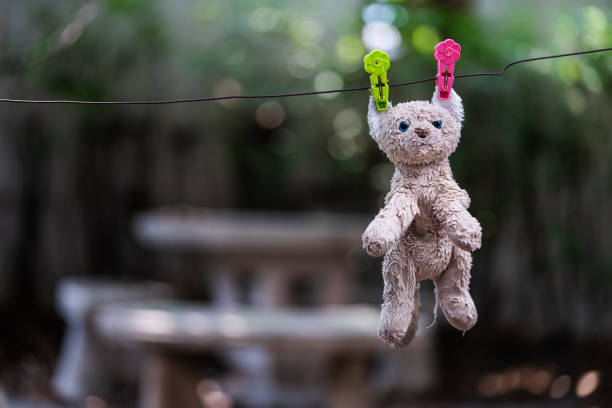 istock The cat doll was hung on the clothes line 1203344424