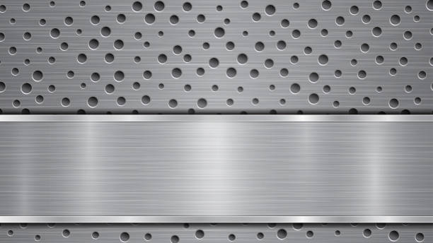 istock Metal background with holes and a polished plate 1203347429