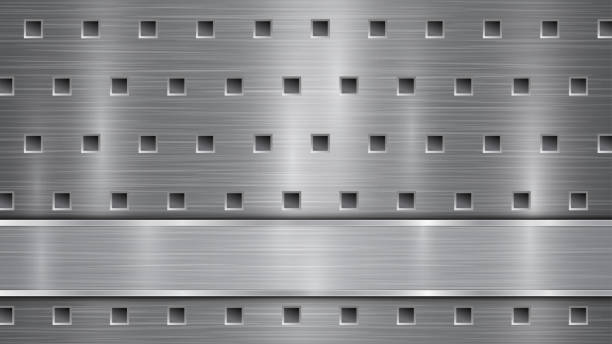 istock Metal background with holes and a polished plate 1203347492