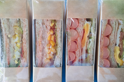 Sandwich in plastic package ready to serve in outdoor event