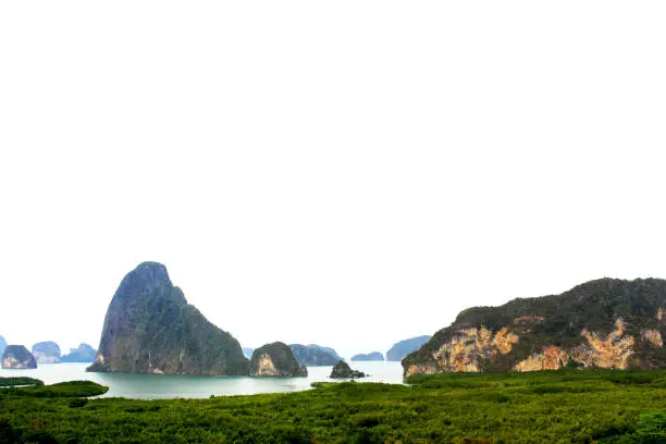 Photo of Beautiful seascapes of mountain, sea and mangrove at Samed Nang Chee viewpoint, Phang Nga Bay, Phangnga, southern of Thailand