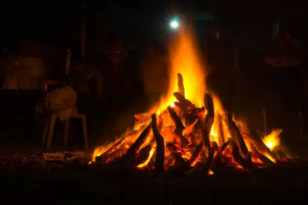Photo of Giant bon fire lit for the festival of Lohri