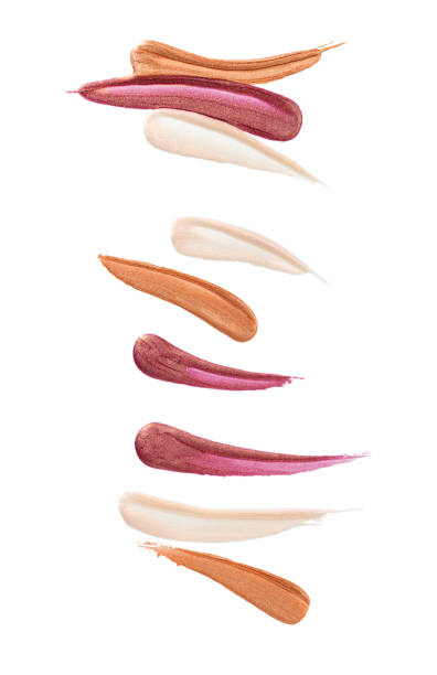 Set of different colors lip glosses smear isolated on white background