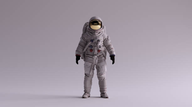 istock Astronaut with Gold Visor and White Spacesuit With Light Grey Background with Neutral Diffused Side Lighting Front View 1203359461