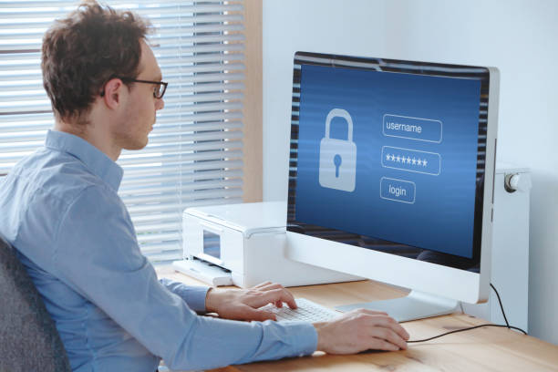 usuário digitando senha, segurança e conceito de proteção de privacidade - accessibility log on password security - fotografias e filmes do acervo