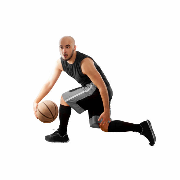 istock man dribbles on white background with basketball ball 1203361872