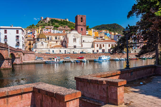 деревня боса на сардинии - italy bell tower built structure building exterior стоковые фото и изображения